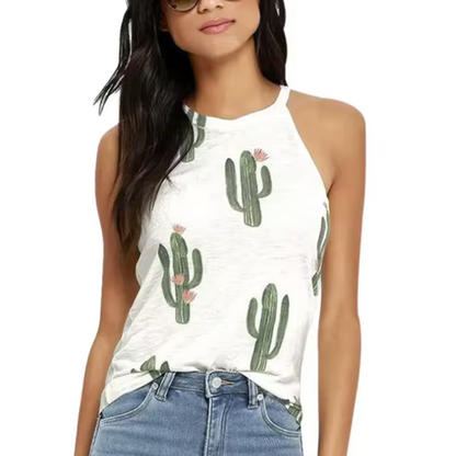 Monica® | Mouwloos t-shirt met cactusprint