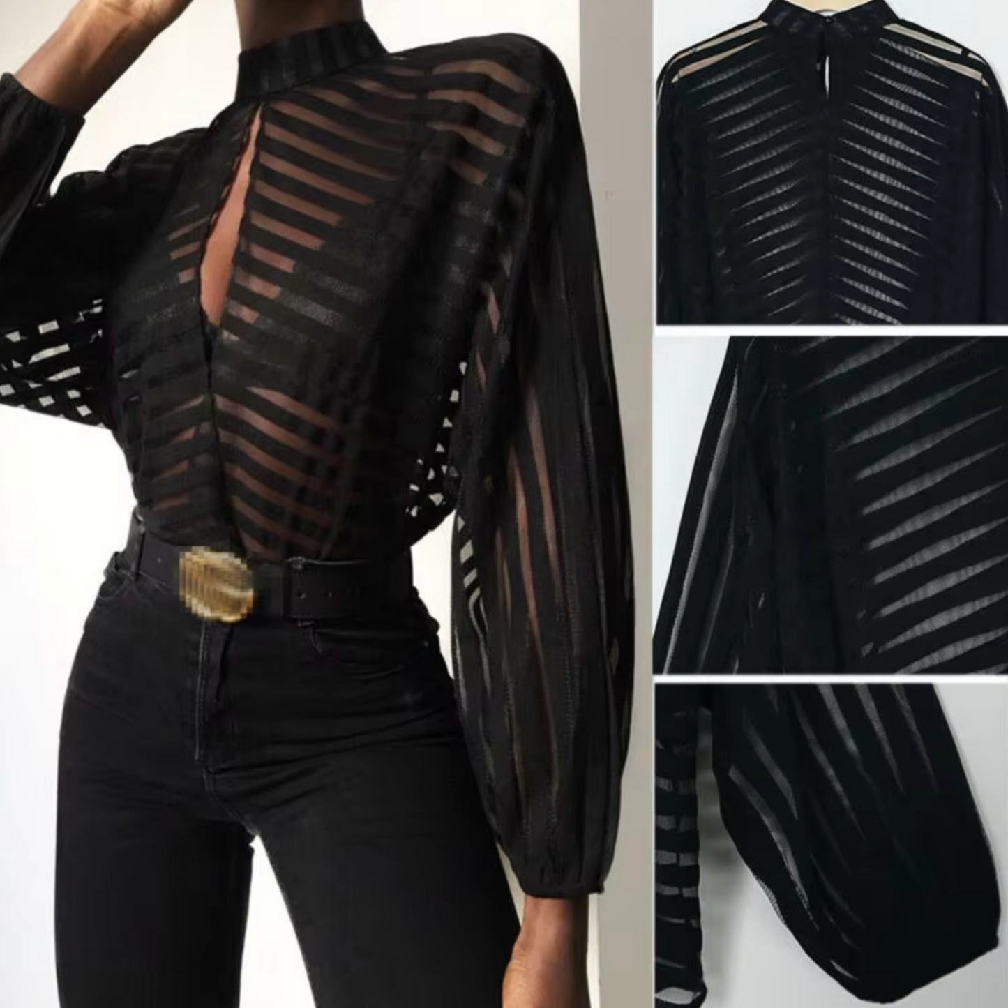 Monica® | Elegante mesh blouse met lange mouwen