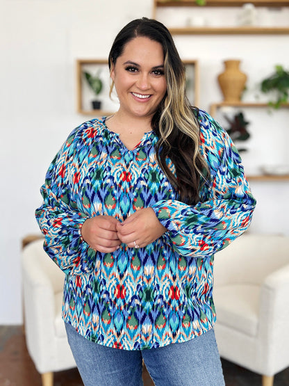 Rosario® | Full size blouse met ballonmouwen en print van Double Take