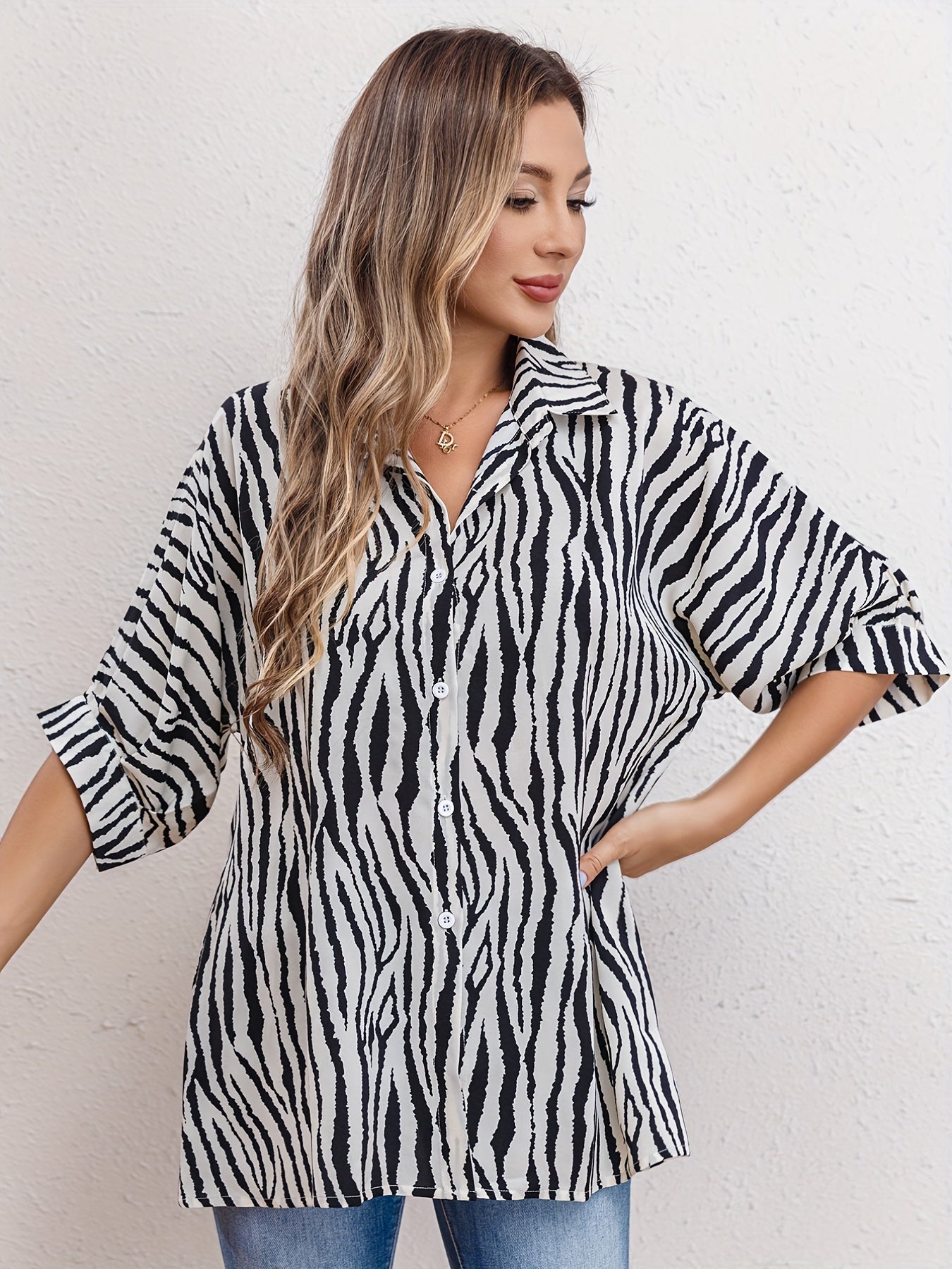 Lindis® | Blouse met zebrapatroon en manchetten aan de mouwen