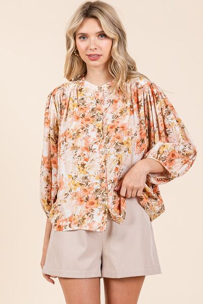 Edna® | Gebloemde blouse met vleermuismouwen en knoopsluiting