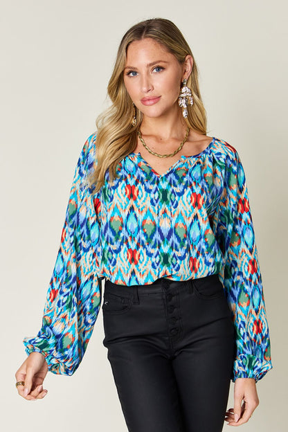 Rosario® | Full size blouse met ballonmouwen en print van Double Take