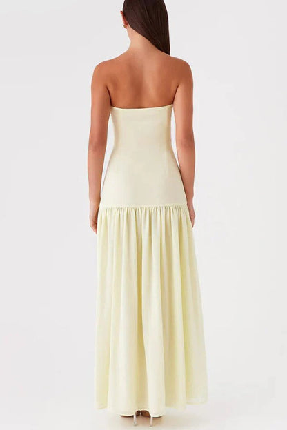 Lizzy® | Strapless semi-transparante maxi-jurk van patchworkchiffon