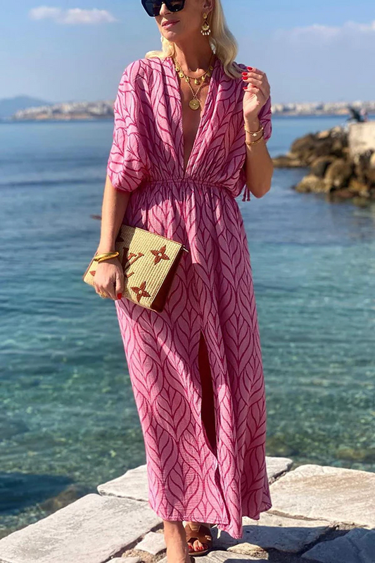 Adriana® | Maxi-strandjurk met print, kimono en trekkoord