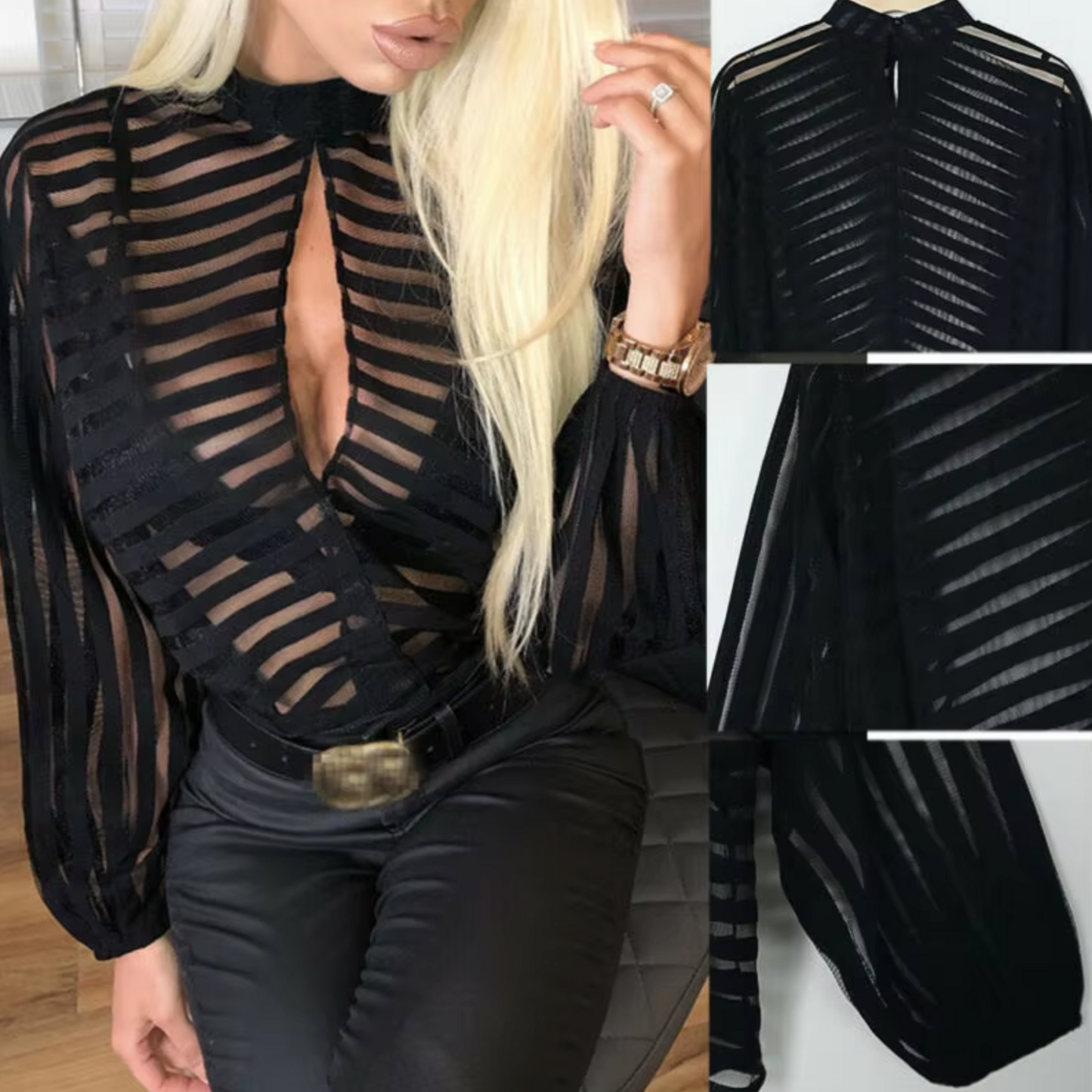 Monica® | Elegante mesh blouse met lange mouwen