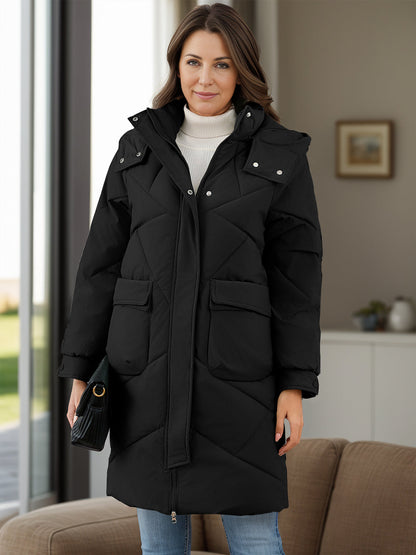 Avelina® | Winterjas met lange mouwen, capuchon en zakken