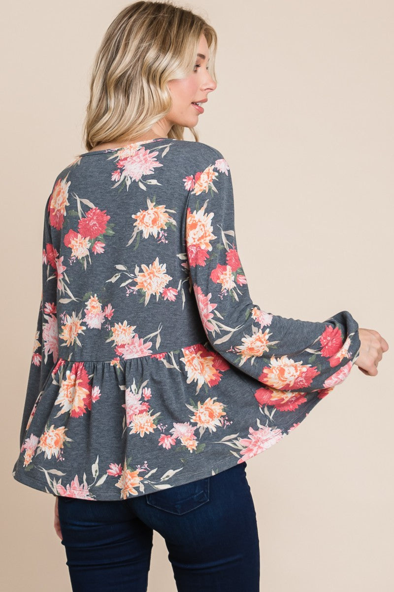 Ariana® | Super Lady babydollblouse met lange mouwen en bloemenprint