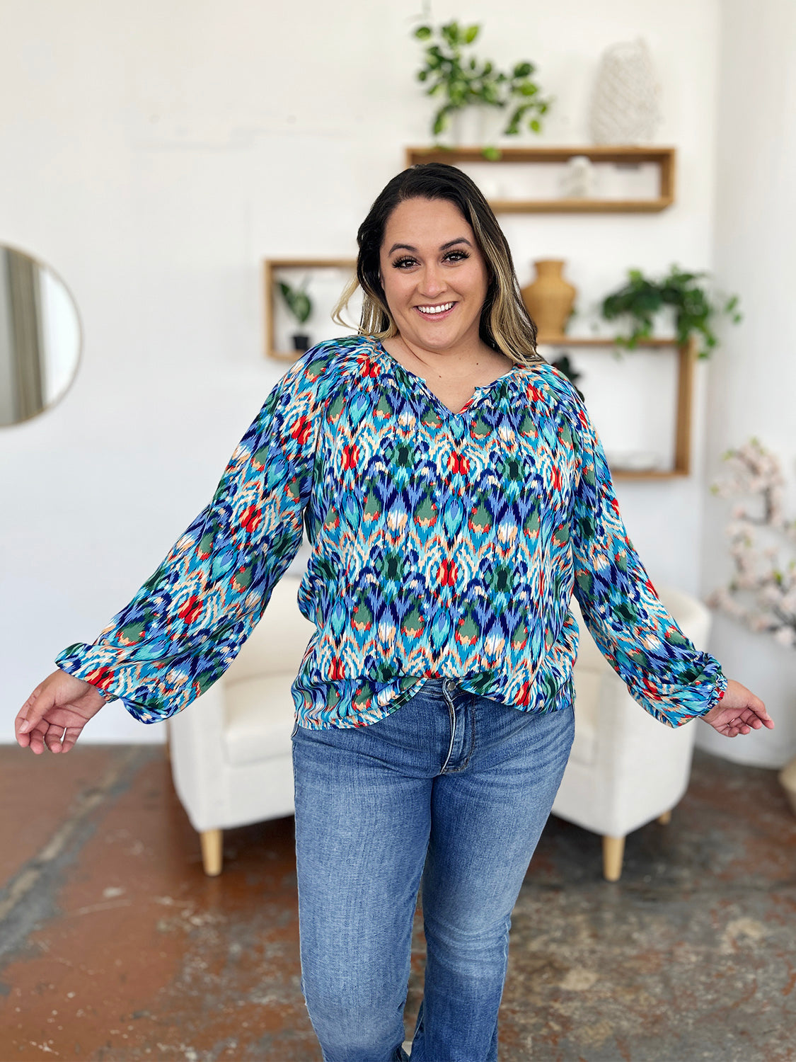 Rosario® | Full size blouse met ballonmouwen en print van Double Take