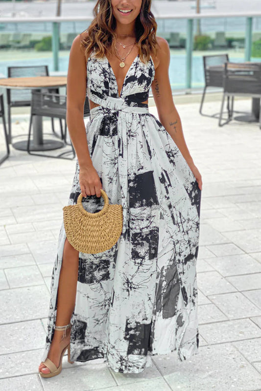 Ana Maria® | Off-white maxi-jurk met print en uitsparingen