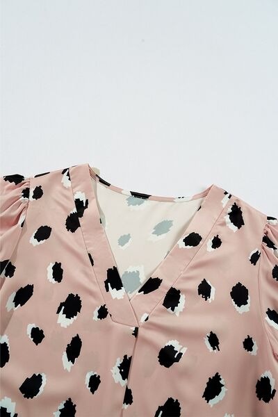 Luna® | Blouse met lange mouwen, contrasterende dierenprint en V-hals