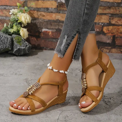 Laura® | Sandalen met sleehak in Boho-stijl