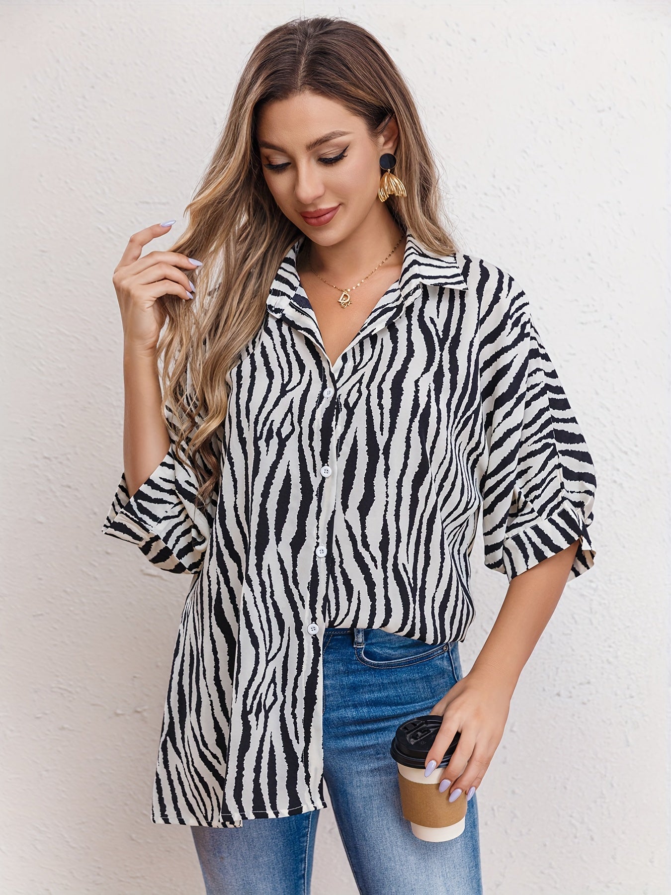 Lindis® | Blouse met zebrapatroon en manchetten aan de mouwen