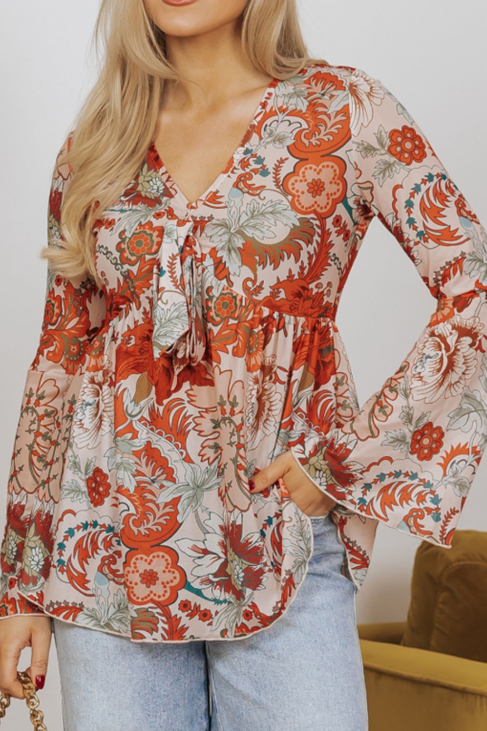 Graciela® | Bloemenblouse met uitlopende mouwen en V-hals