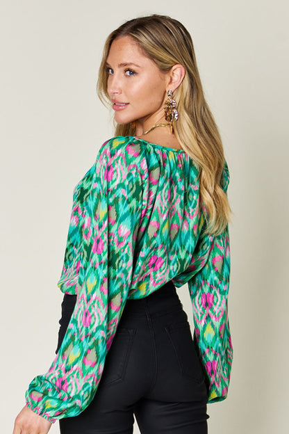 Rosario® | Full size blouse met ballonmouwen en print van Double Take