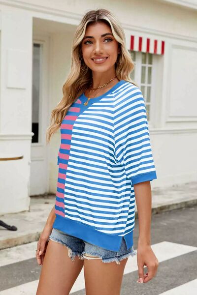 Frieda® | Gestreept T-shirt met ronde hals en halve mouwen