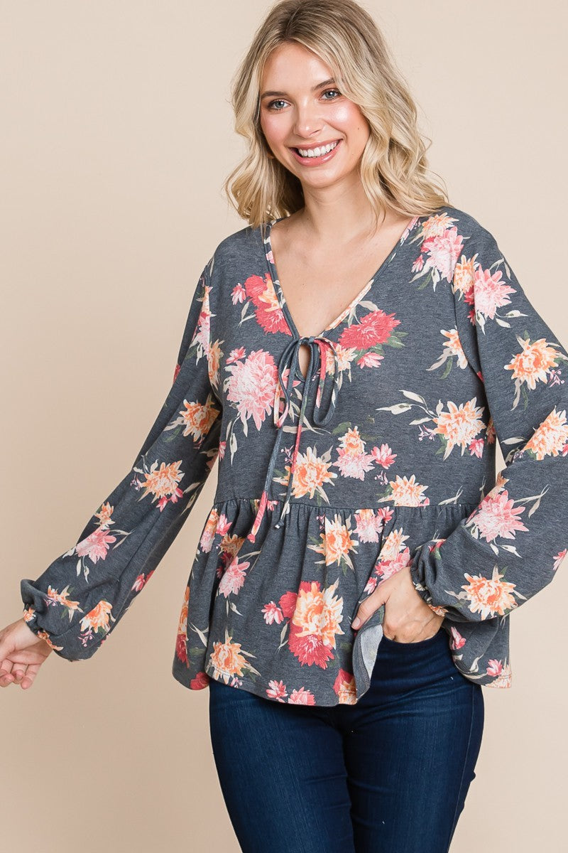 Ariana® | Super Lady babydollblouse met lange mouwen en bloemenprint