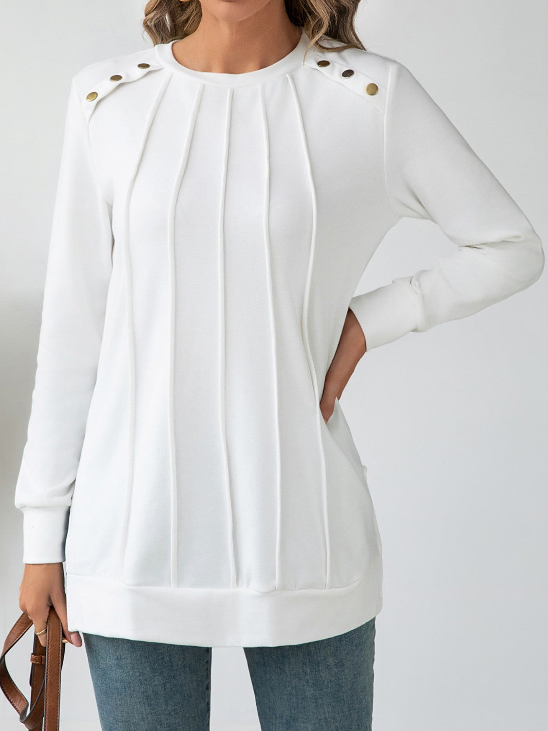 Andrea® | Blouse met lange mouwen, zijsplit en ronde hals