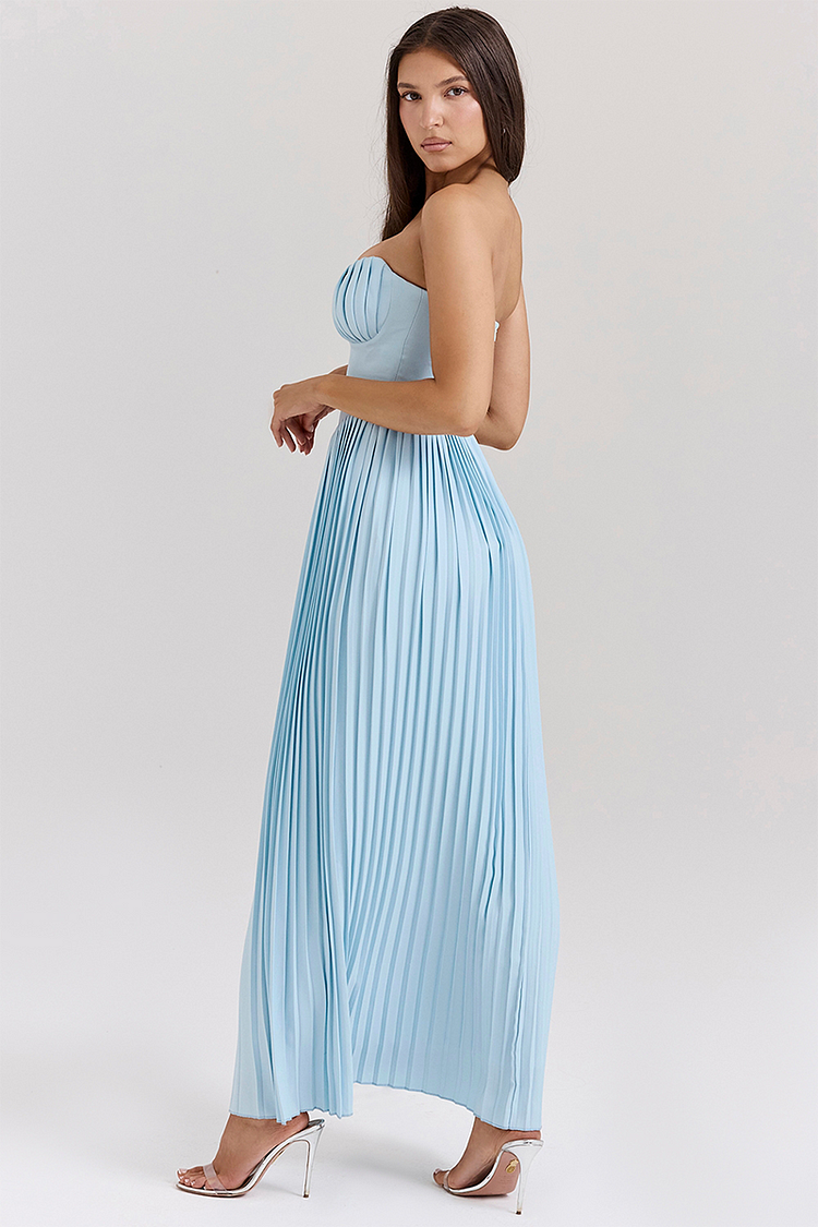 Lola® | Strapless geplooide maxi-jurk met cinch-taille - blauw [Pre-order]