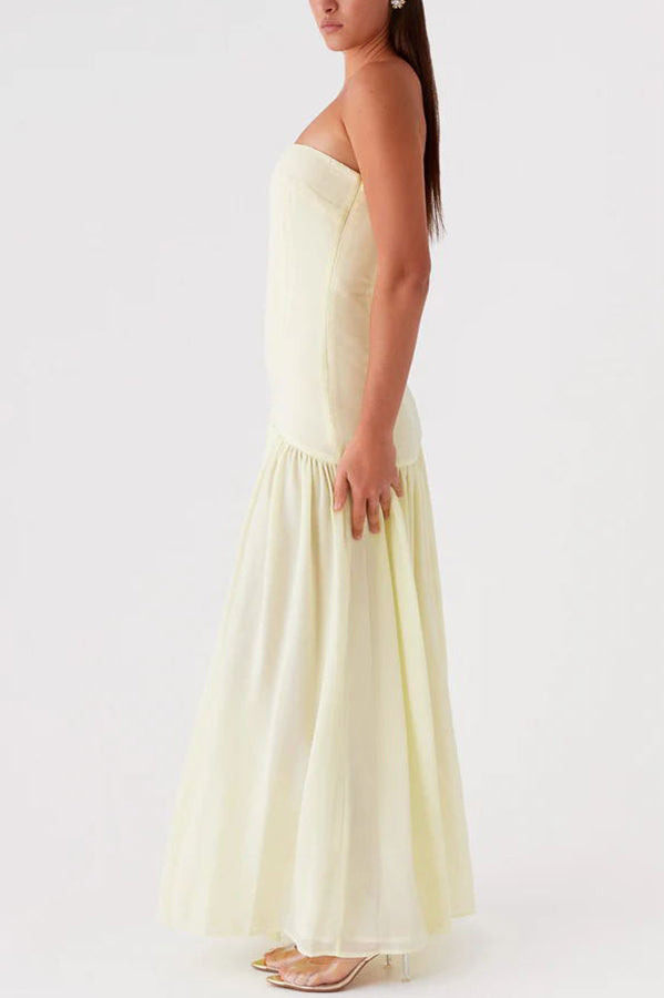 Lizzy® | Strapless semi-transparante maxi-jurk van patchworkchiffon