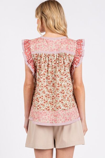 Yolanda® | Blouse met gebloemde ruches en kapmouwtjes