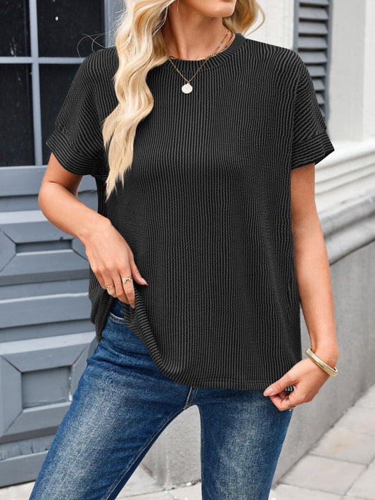 Ileana® | Rib-T-shirt met korte mouwen en ronde hals