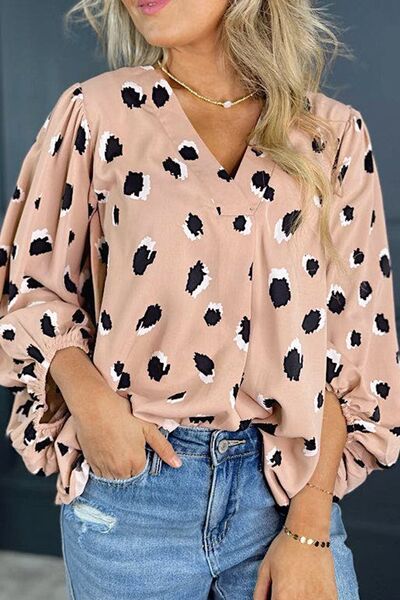 Luna® | Blouse met lange mouwen, contrasterende dierenprint en V-hals