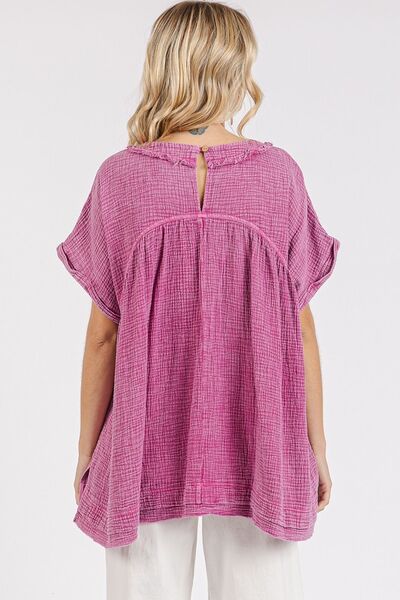 Cassia® | Oversized gaas babydoll blouse met V-hals