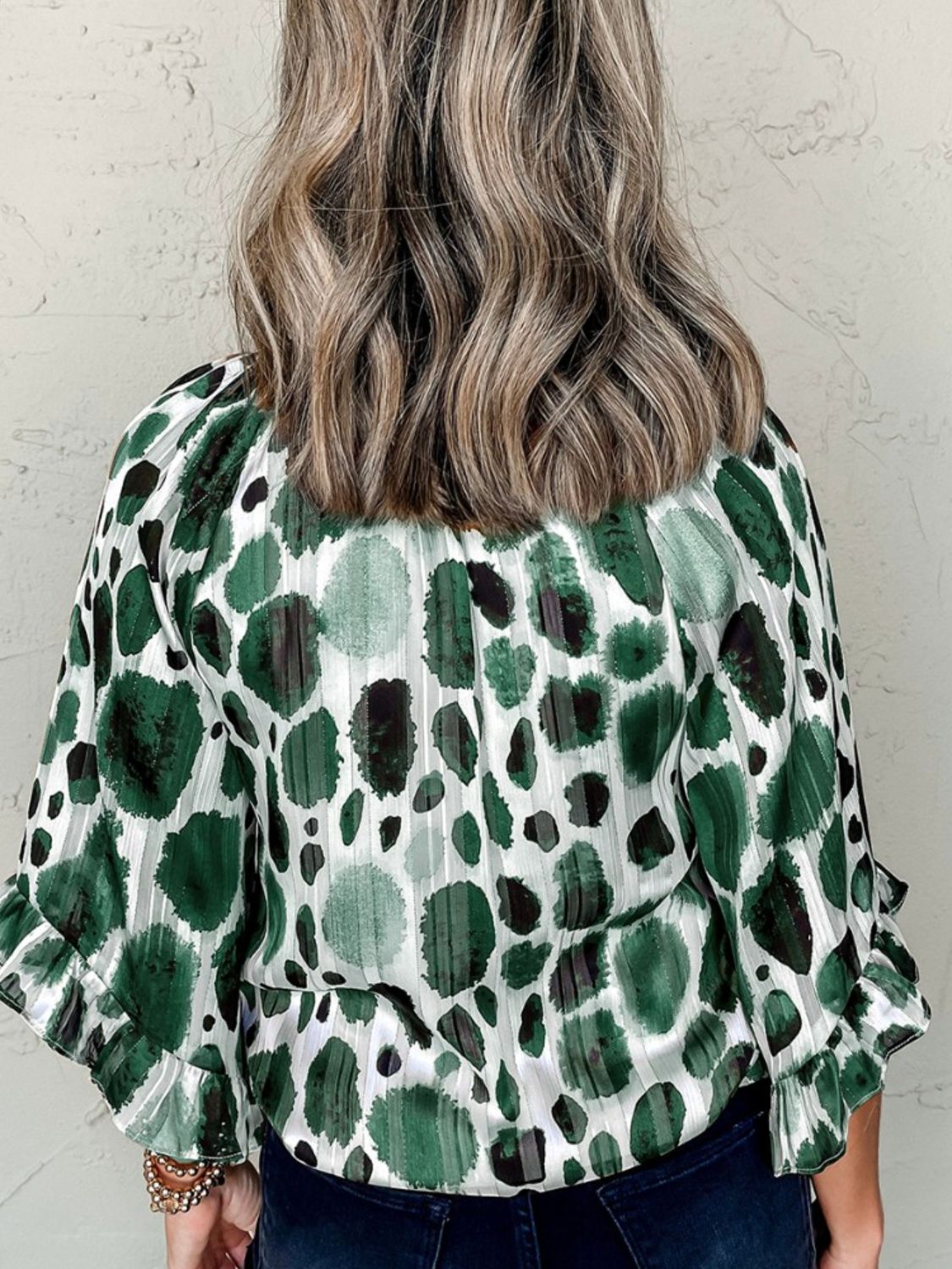 Delfina® | Blouse met print, driekwart mouwen en strikkraag