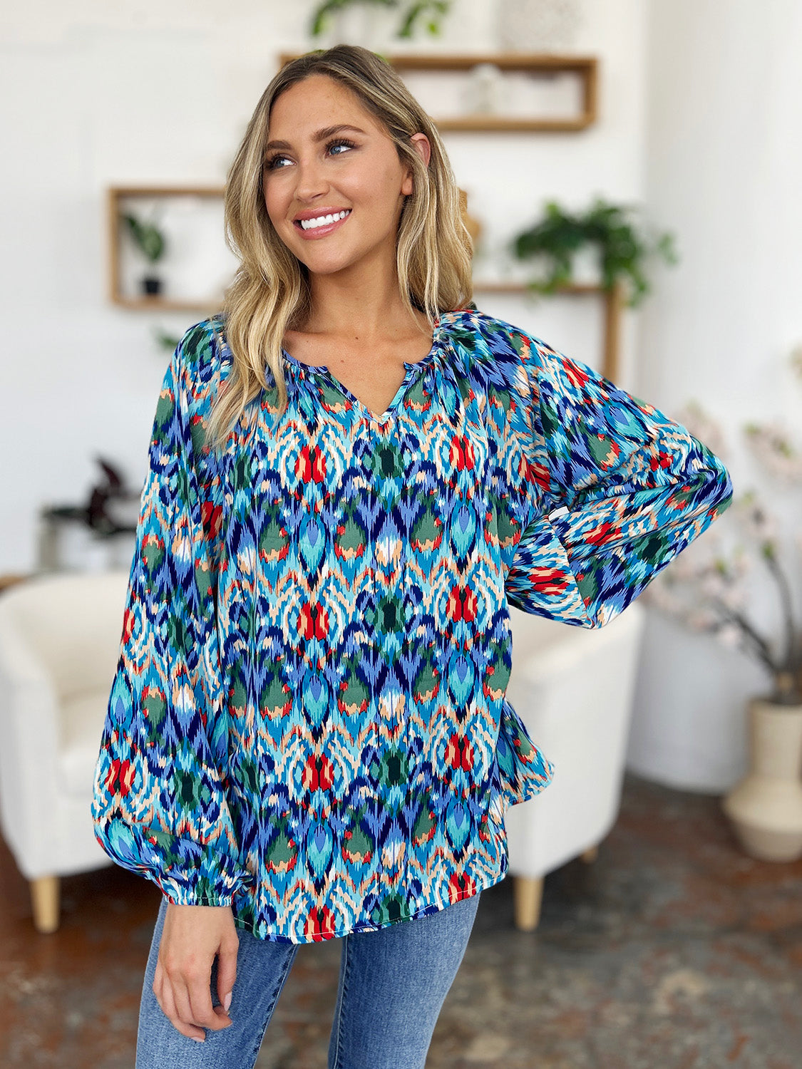 Rosario® | Full size blouse met ballonmouwen en print van Double Take