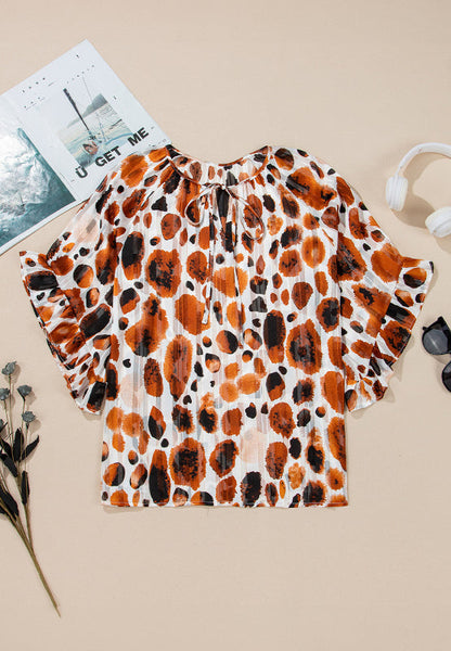 Karen® | Blouse met print, driekwart mouwen en strikkraag