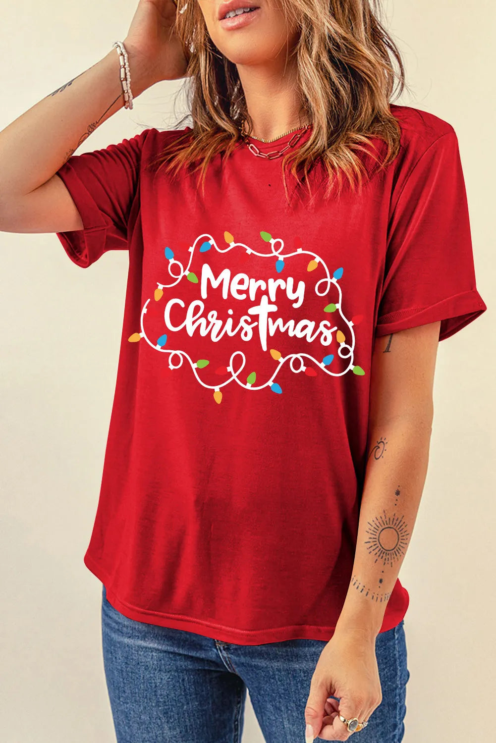 Sandra® | MERRY CHRISTMAS T-shirt met ronde hals en korte mouwen