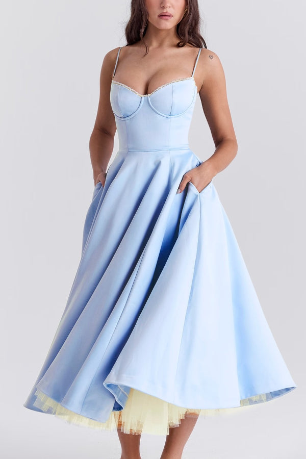 Lotharingen® | Strapless mouwloze maxi-jurk met V-hals en tutu