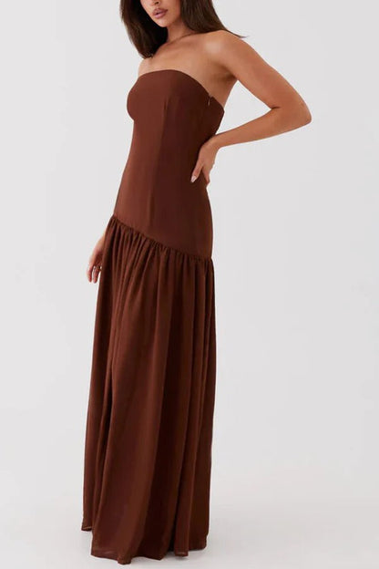 Lizzy® | Strapless semi-transparante maxi-jurk van patchworkchiffon