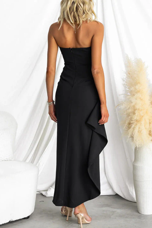 Norma® | Elegante strapless maxi-jurk met ruches en split