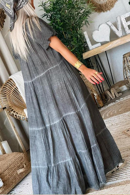 Leonor® | Losse maxi-jurk van katoen en linnen met patchwork