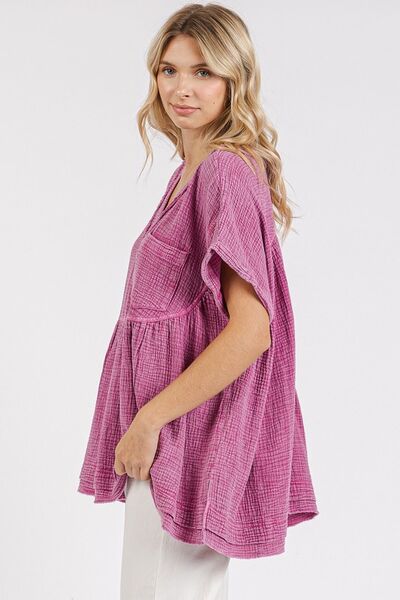 Cassia® | Oversized gaas babydoll blouse met V-hals