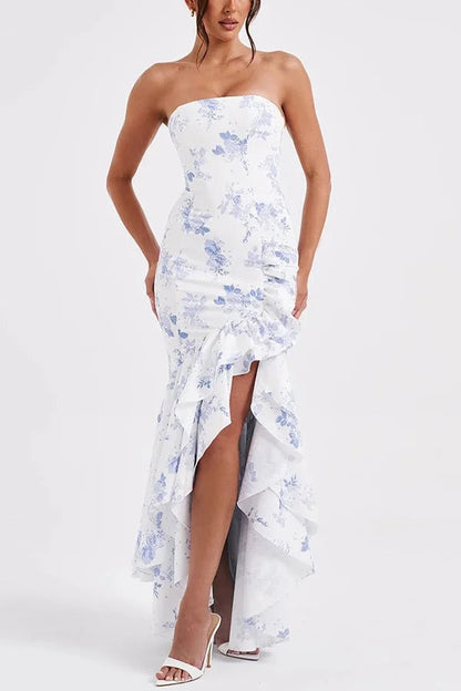 Lindsay® | Sexy off-shoulder maxi-jurk met een slanke pasvorm en onregelmatige zoom