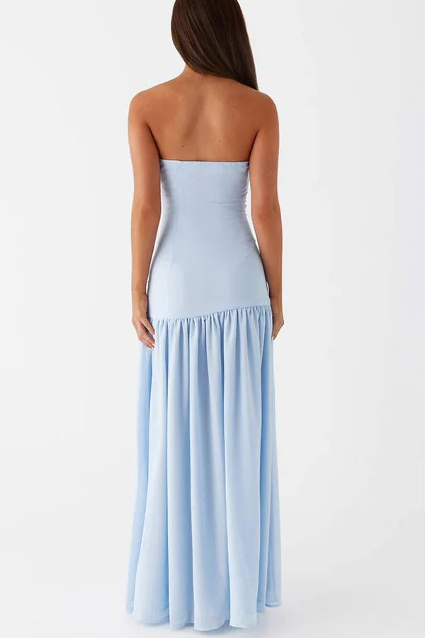 Lizzy® | Strapless semi-transparante maxi-jurk van patchworkchiffon