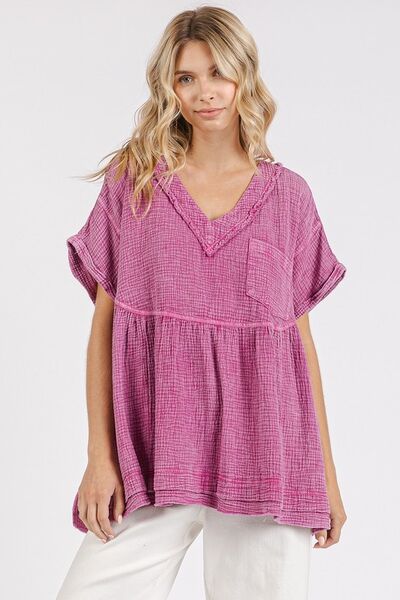 Cassia® | Oversized gaas babydoll blouse met V-hals