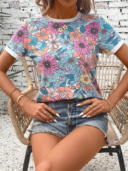 Ivana® | T-shirt met korte mouwen en ronde hals met bloemenprint