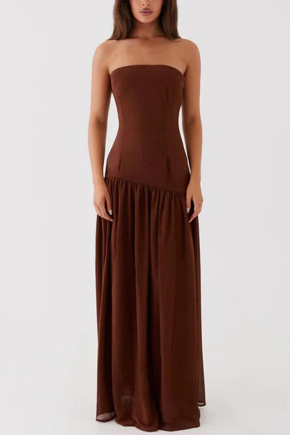 Lizzy® | Strapless semi-transparante maxi-jurk van patchworkchiffon