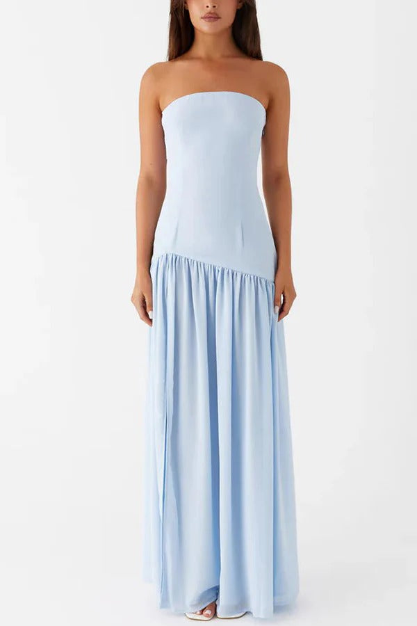 Lizzy® | Strapless semi-transparante maxi-jurk van patchworkchiffon