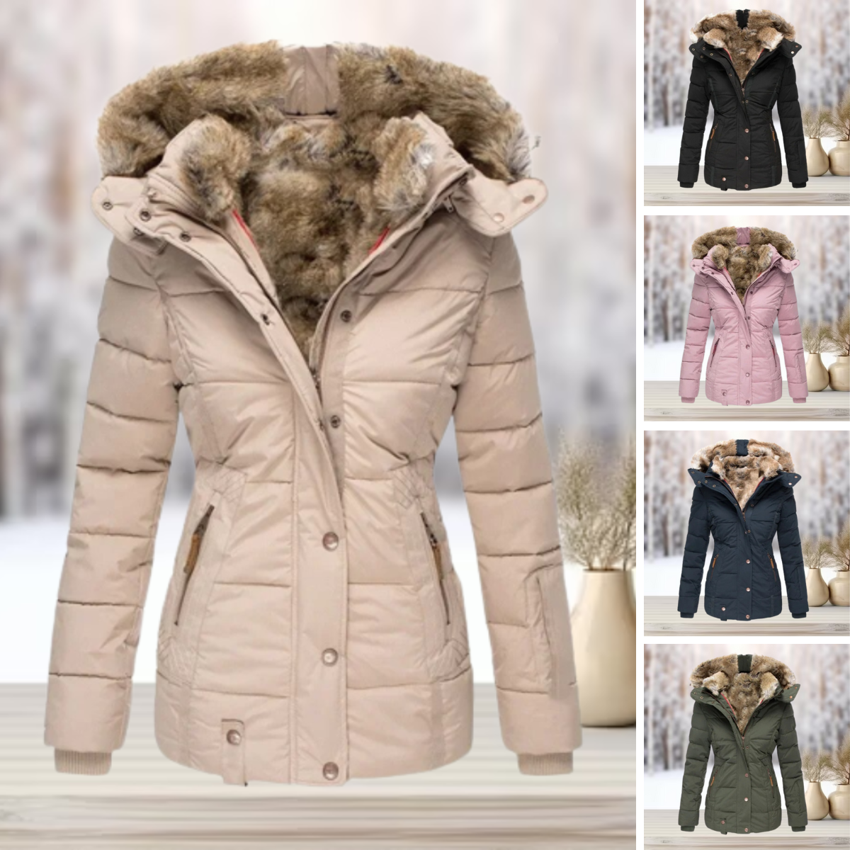 Avelina® | Elegante winterjas van bont met capuchon