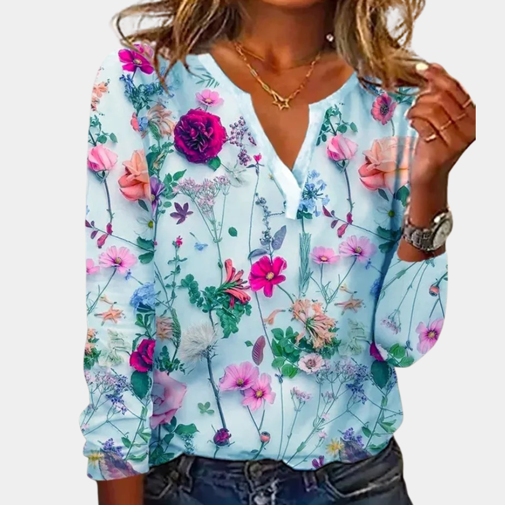 Emma® | Vrouwelijke, vrolijke blouse met bloemenprint voor alle casual smokinggelegenheden