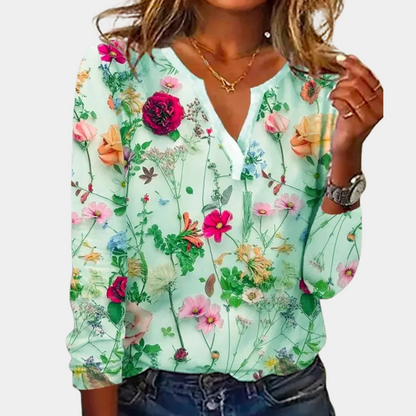 Emma® | Vrouwelijke, vrolijke blouse met bloemenprint voor alle casual smokinggelegenheden