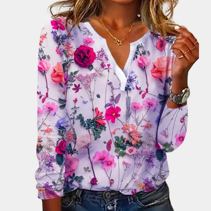 Emma® | Vrouwelijke, vrolijke blouse met bloemenprint voor alle casual smokinggelegenheden