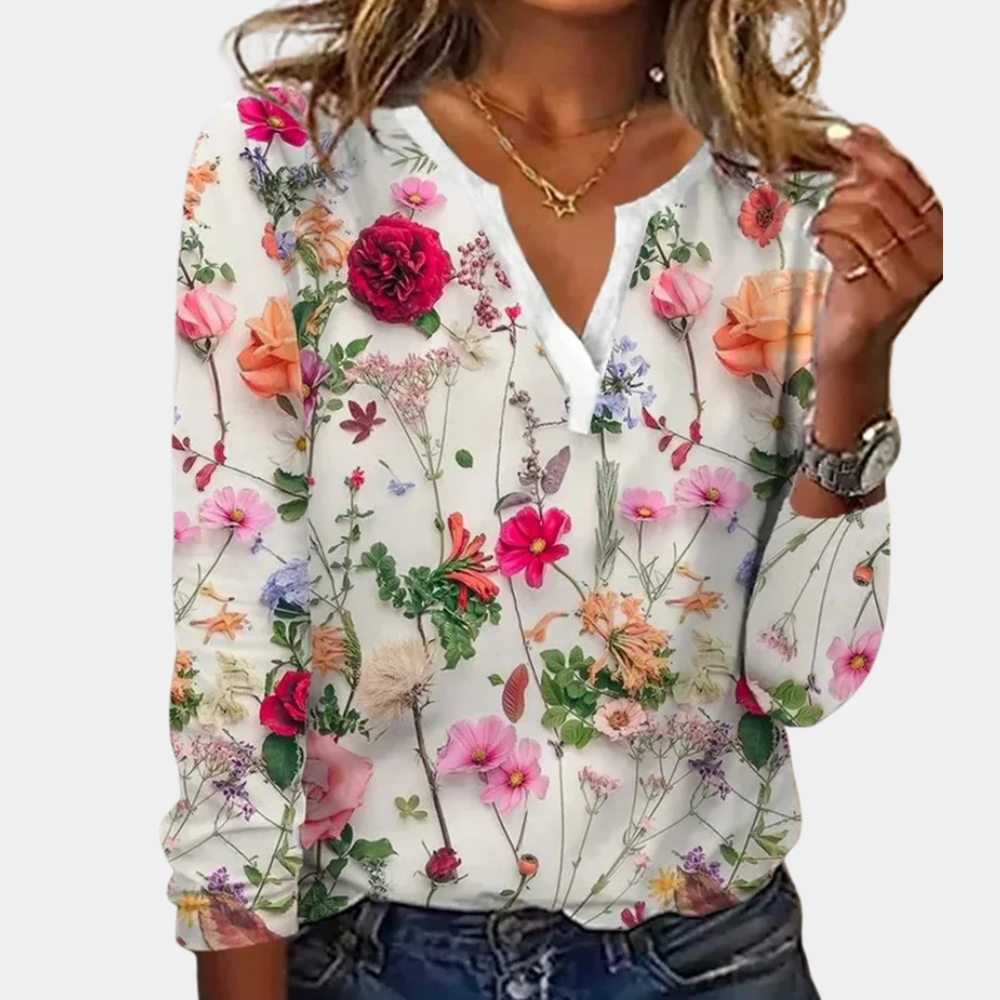 Emma® | Vrouwelijke, vrolijke blouse met bloemenprint voor alle casual smokinggelegenheden