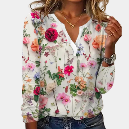 Emma® | Vrouwelijke, vrolijke blouse met bloemenprint voor alle casual smokinggelegenheden