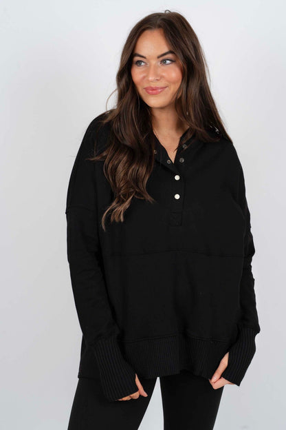 Maria José® | Sweatshirtblouse met V-hals en knopen