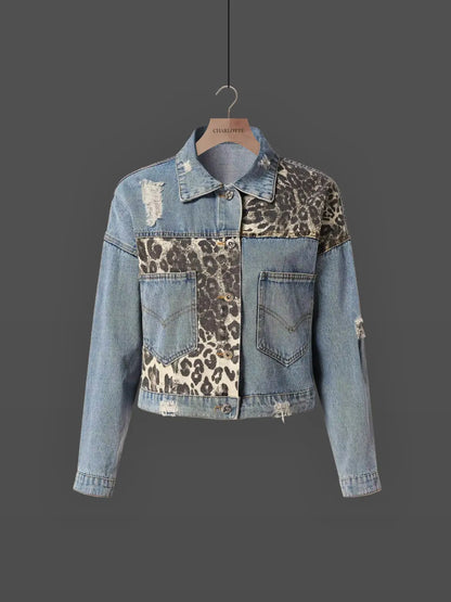 Bille® | Denim jasje met luipaardprint